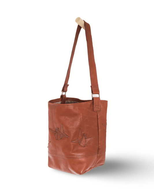 Cranes Inspired Leather Hobo Bag - ORIEN VIN TIQUE