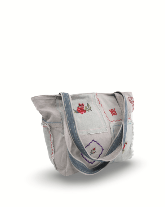 Embroidered Floral Canvas Tote Bag - ORIEN VIN TIQUE