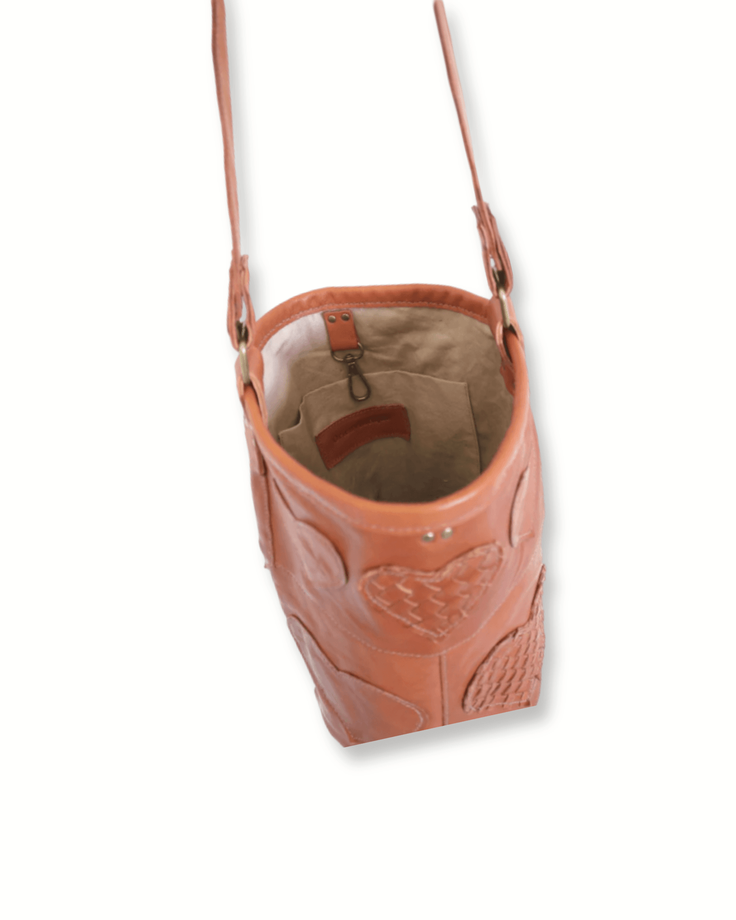 Heart Patches Leather Bucket Bag - ORIEN VIN TIQUE