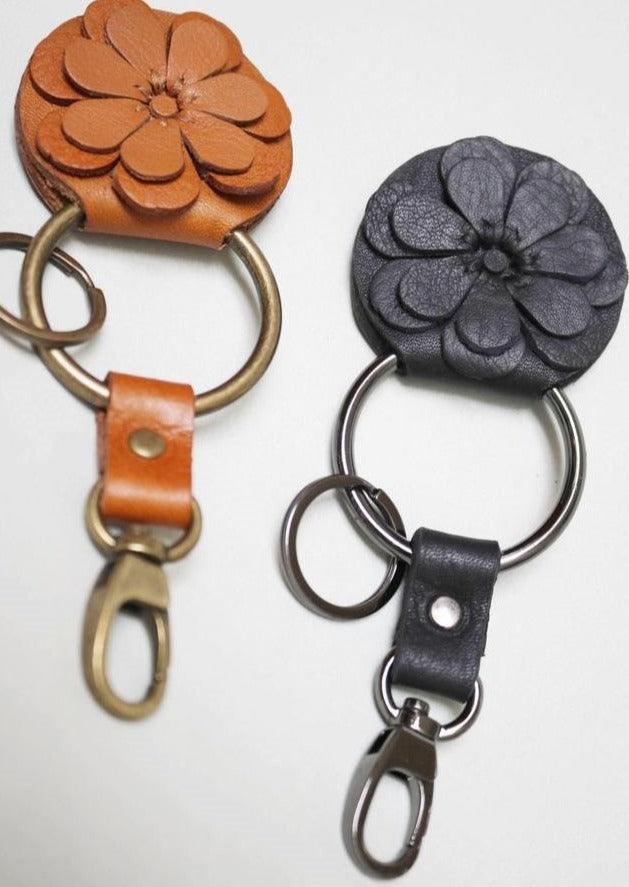 Leather Flower Keyring, Leather Keyring, Leather Key Holder - ORIEN VIN TIQUE