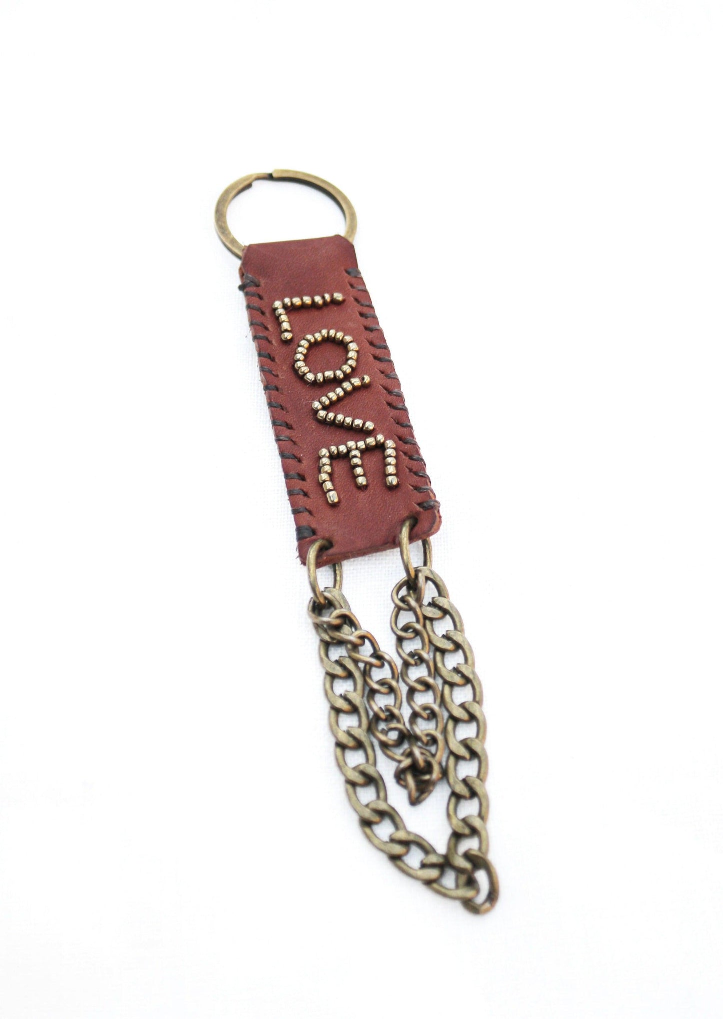 LOVE Beaded Leather Key Ring - ORIEN VIN TIQUE