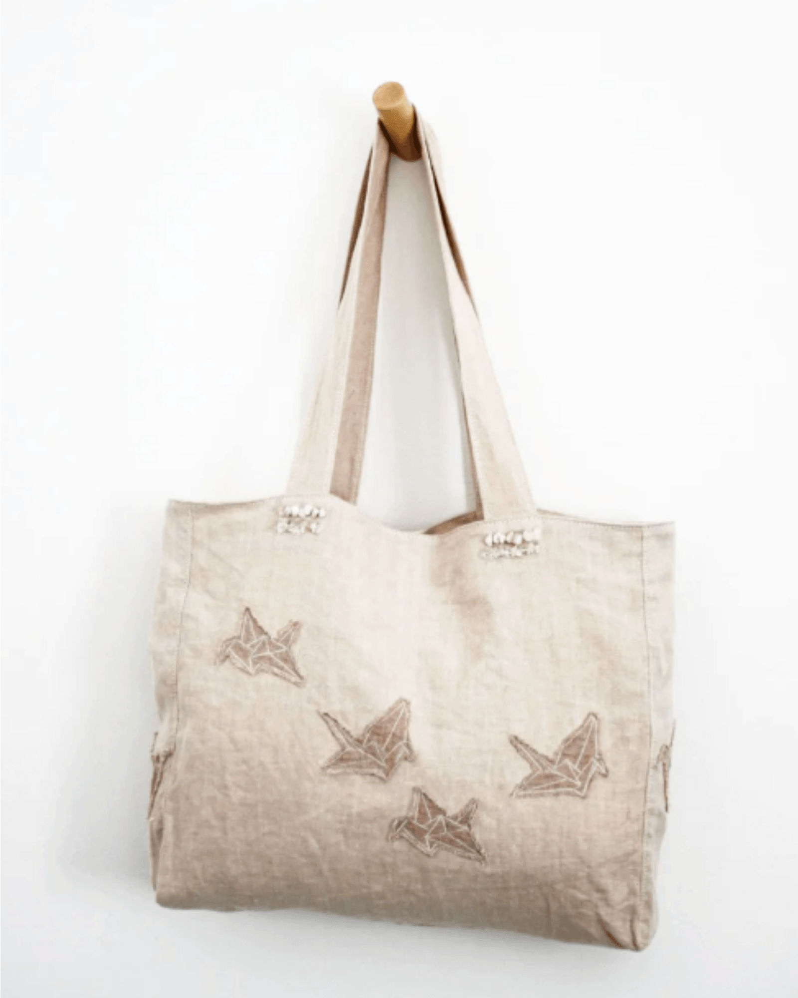 Origami Cranes Embroidered Linen Tote Bag - ORIEN VIN TIQUE