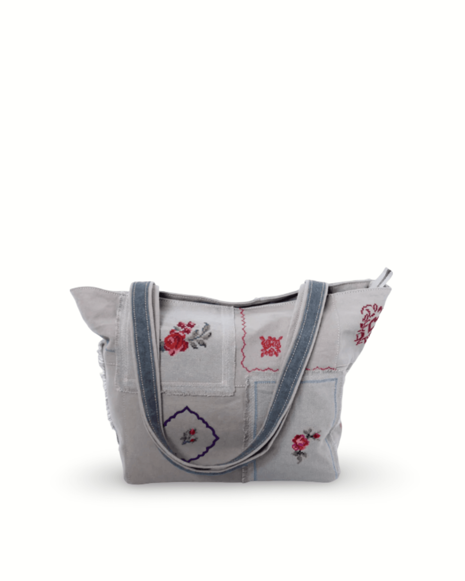 Embroidered Floral Canvas Tote Bag - ORIEN VIN TIQUE