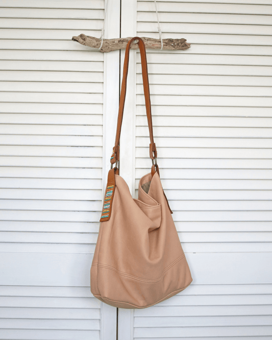 Leather Hobo Bag with Accent Beaded Detailing - ORIEN VIN TIQUE