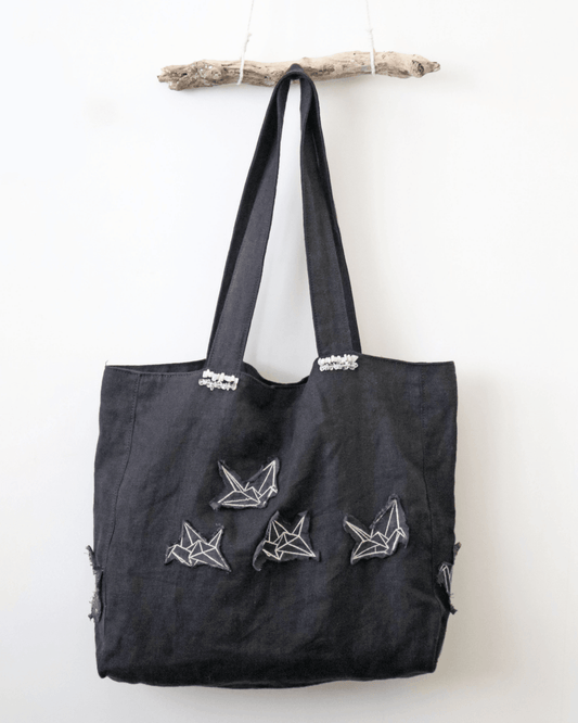 Origami Cranes Embroidered Linen Tote Bag