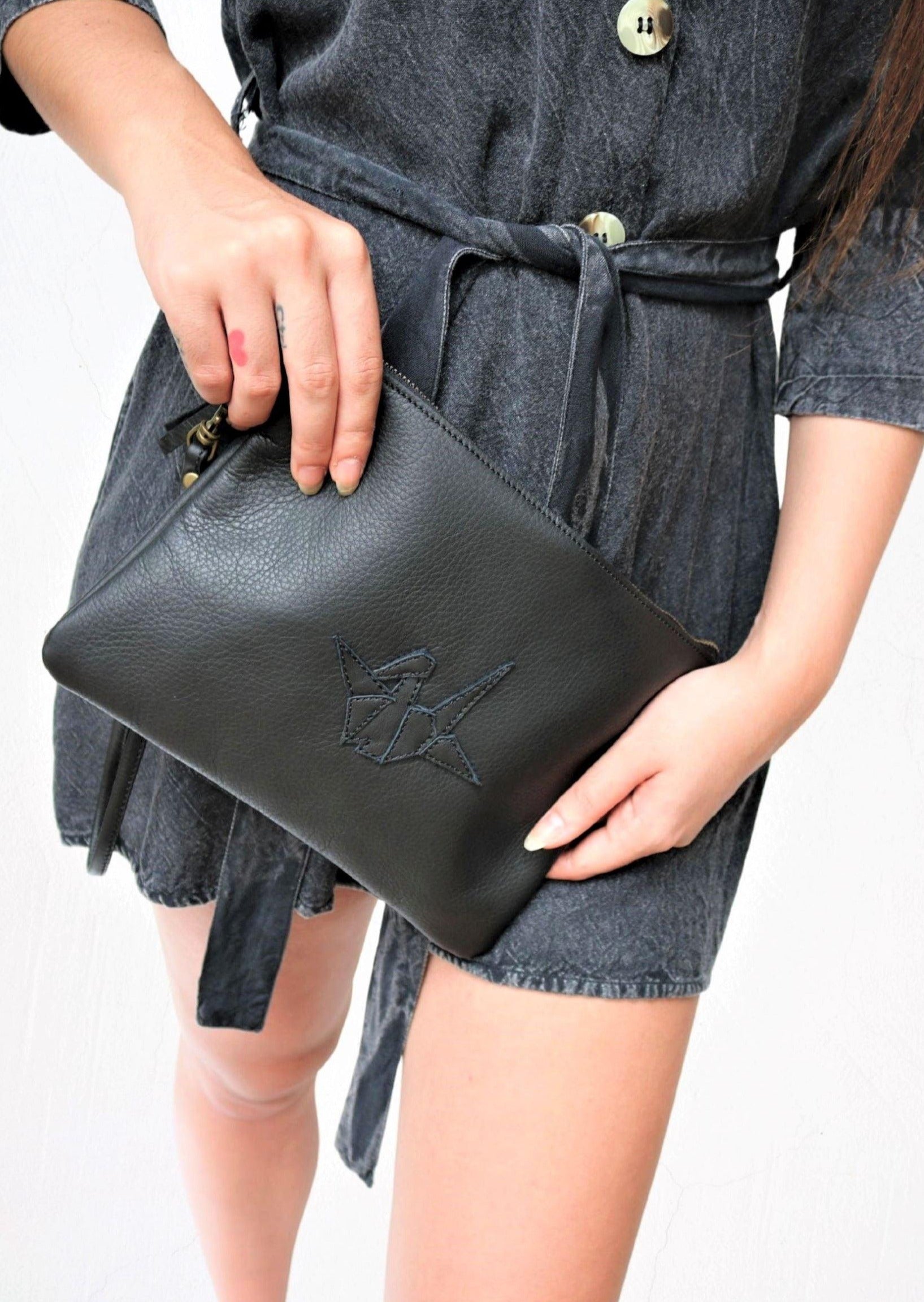 Crane Inspired Leather Pouch - Orienvintique 