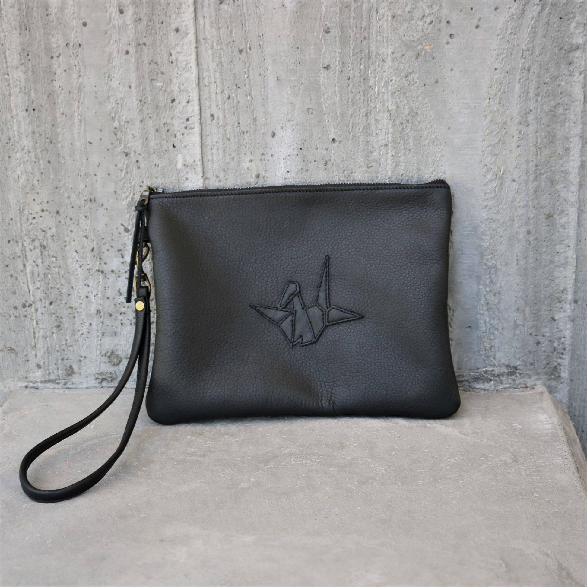 Crane Inspired Leather Pouch - Orienvintique 